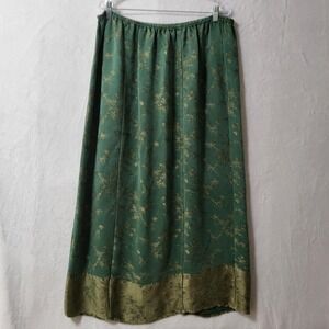 Citron Santa Monica Skirt Womens Sz 1X Green‎ Gold Silk Blend Bamboo Asian Print